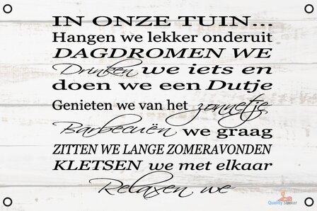 In onze tuin hangen we lekker onderuit tuinposter