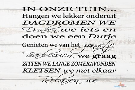 In onze tuin hangen we lekker onderuit tuinposter