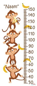 Apen met bananen groeimeter met naam