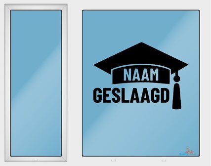 Geslaagd raamsticker met naam