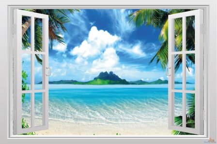 Open raam uitzicht op exotisch strand