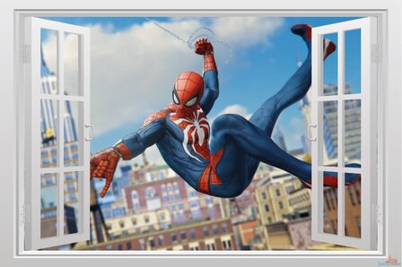 Open raam Spiderman muursticker