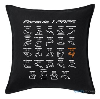 Formule 1 2025 kalender kussen zwart