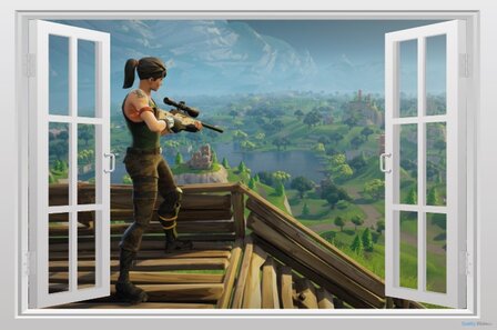 Open raam Fortnite uitzicht (3) muursticker