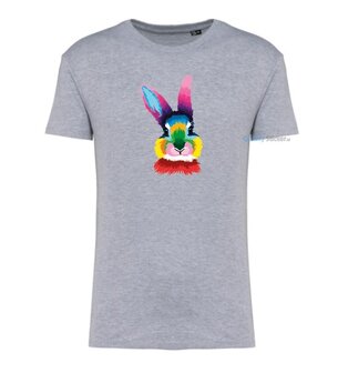 Konijn hoofd multi kleuren T-shirt grijs