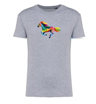 Paard in galop multi kleuren T-shirt grijs