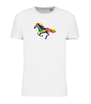 Paard in galop multi kleuren T-shirt wit