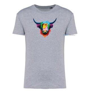 Schitse hooglander hoofd multi kleuren T-shirt grijs