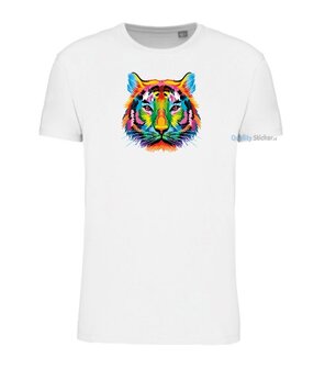 Tijger hoofd multi kleuren T-shirt wit