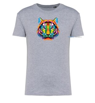 Tijger hoofd multi kleuren T-shirt grijs
