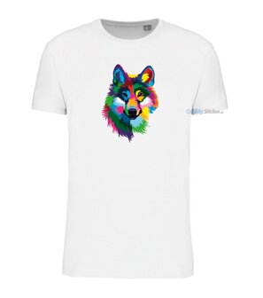 Wolf hoofd multi kleuren T-shirt wit