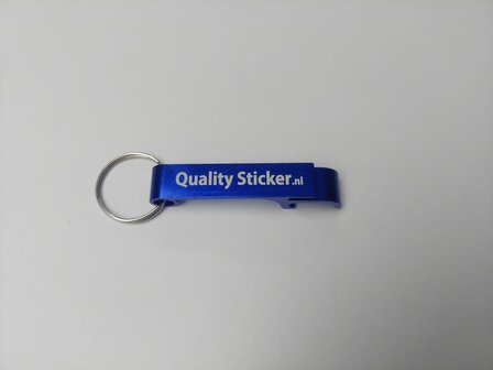 Flesopener blauw met gravering