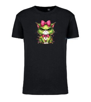 Angry christmas cat T-shirt zwart