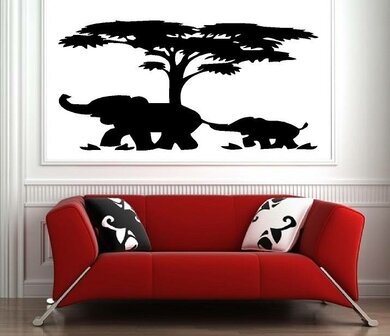 Safari moeder en baby olifant muursticker