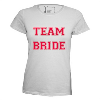 Team bride. Dames T-shirt in div. kleuren. XS t/m 3XL