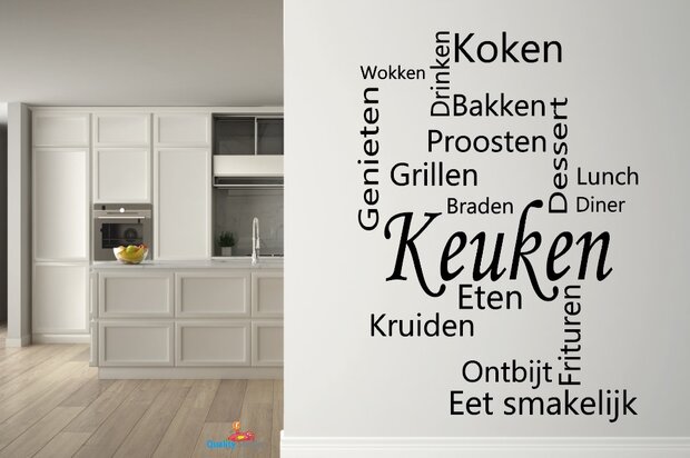 Ruwe olie versnelling maximaal Keuken wordcloud' muursticker (verticaal). Mooie keukensticker. -  Qualitysticker.nl - Meer dan alleen stickers