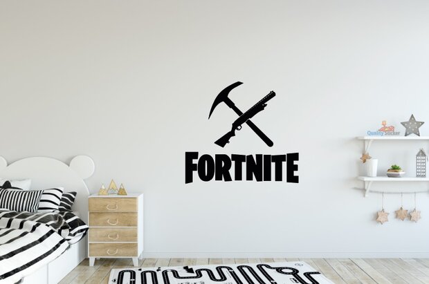Fortnite logo met hamer en geweer muursticker