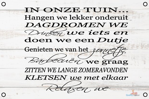 In onze tuin hangen we lekker onderuit tuinposter