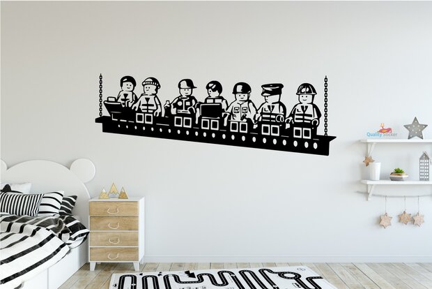 Lunch op een wolkenkrabben bouwblokjes muursticker