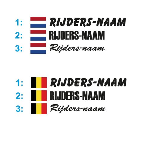 Voorbeeld rijdersnaam stickers