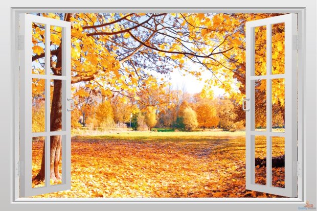 Open raam herfst uitzicht