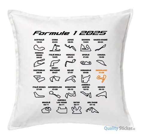 Formule 1 2025 kalender kussen wit