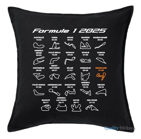 Formule 1 2025 kalender kussen zwart
