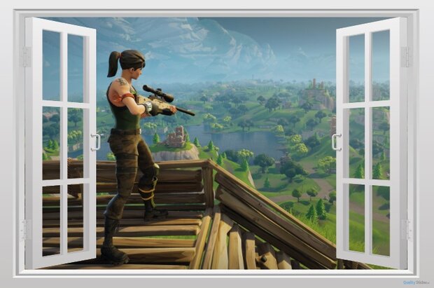 Open raam Fortnite uitzicht (3) muursticker