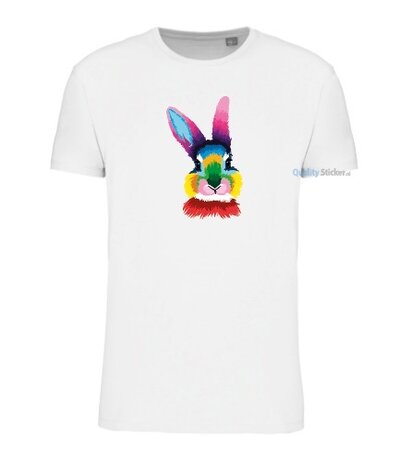 Konijn hoofd multi kleuren T-shirt wit