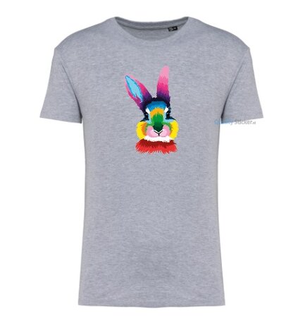 Konijn hoofd multi kleuren T-shirt grijs