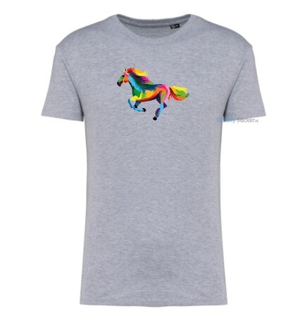 Paard in galop multi kleuren T-shirt grijs