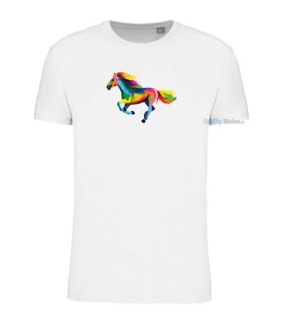 Paard in galop multi kleuren T-shirt wit