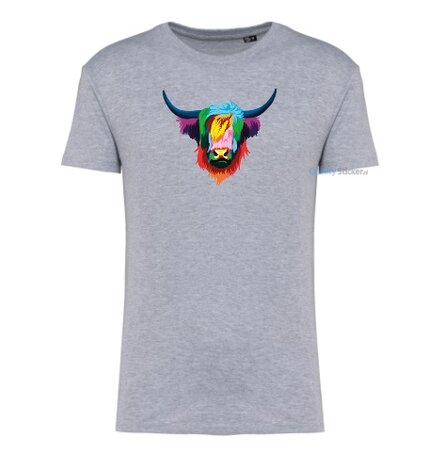 Schitse hooglander hoofd multi kleuren T-shirt grijs