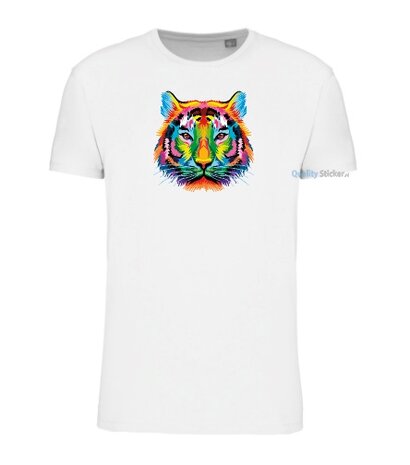 Tijger hoofd multi kleuren T-shirt wit