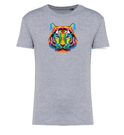 Tijger hoofd multi kleuren T-shirt grijs