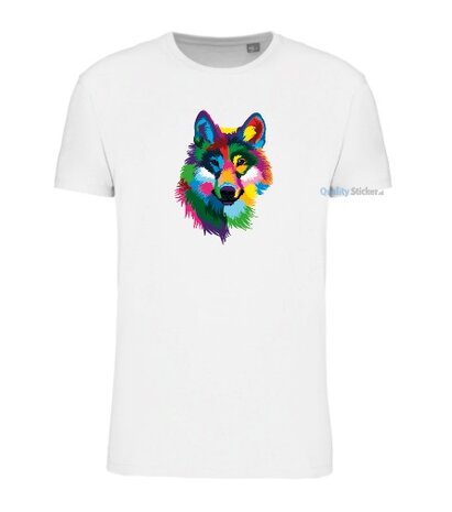 Wolf hoofd multi kleuren T-shirt wit