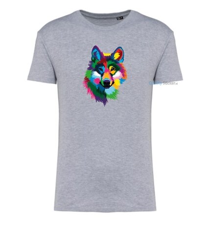 Wolf hoofd multi kleuren T-shirt grijs