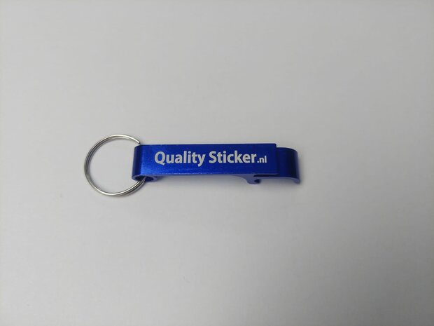 Flesopener blauw met gravering