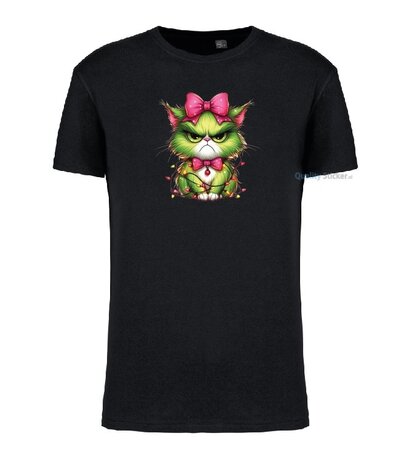 Angry christmas cat T-shirt zwart