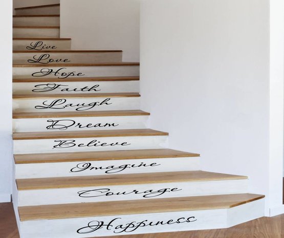 Set van 10 inspiratie woorden voor op b.v. trap. Muursticker / Interieursticker