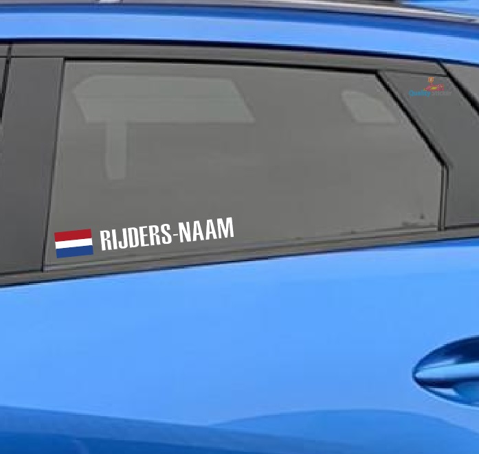 Rijdersnaam met vlag" autostickers. kleuren, en afmetingen. - Qualitysticker.nl - Meer dan alleen stickers