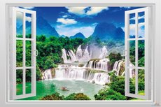 Open raam waterval. Full color muursticker