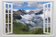 Open raam Großglockner in de wolken muursticker full color